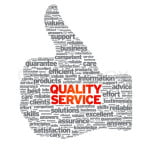 Quality Service Thumbs up illustration on white background.